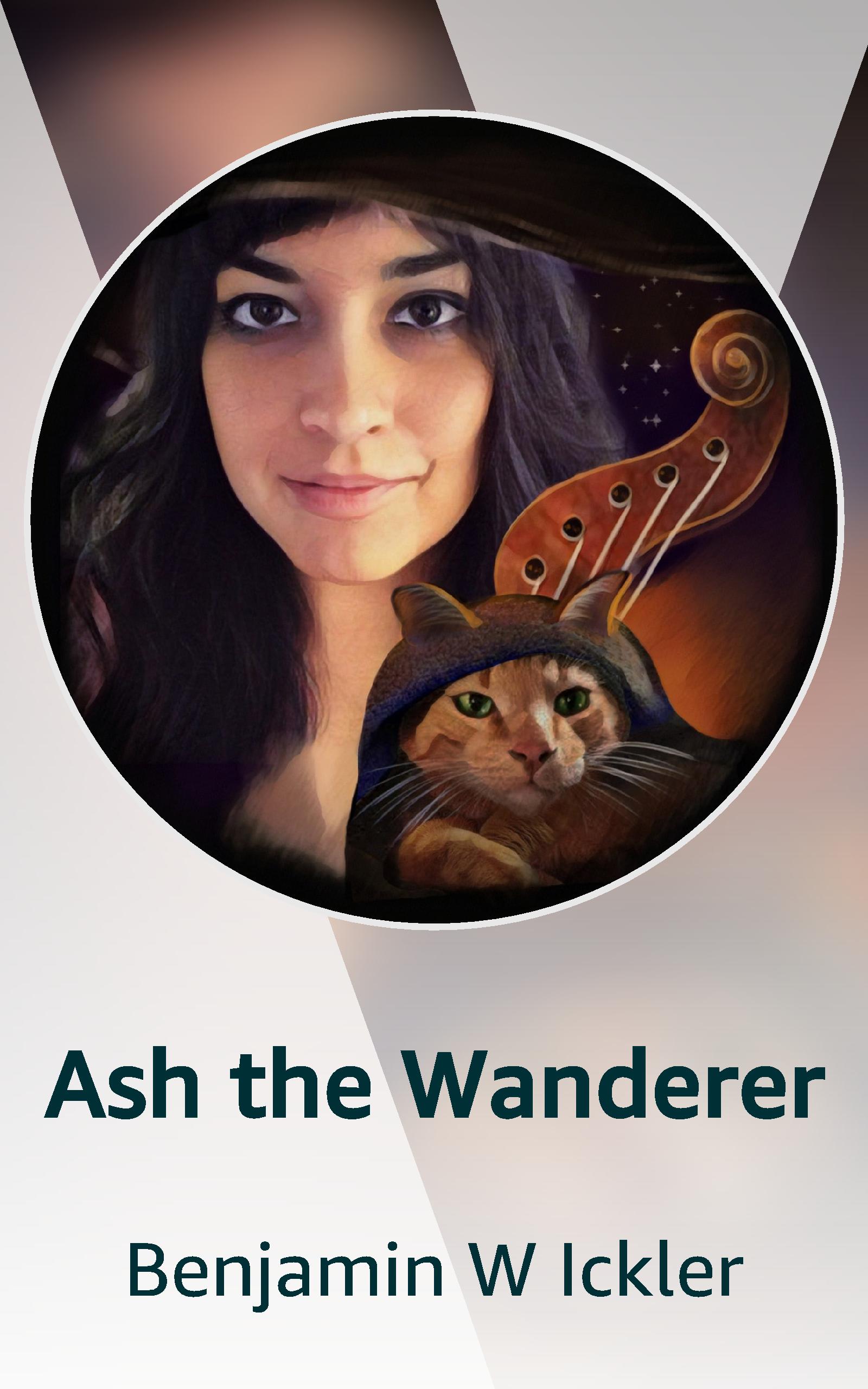 A portrait of Ash with the headstock of her melarne in view. Zeek is in the foreground wearing a leather hood.
